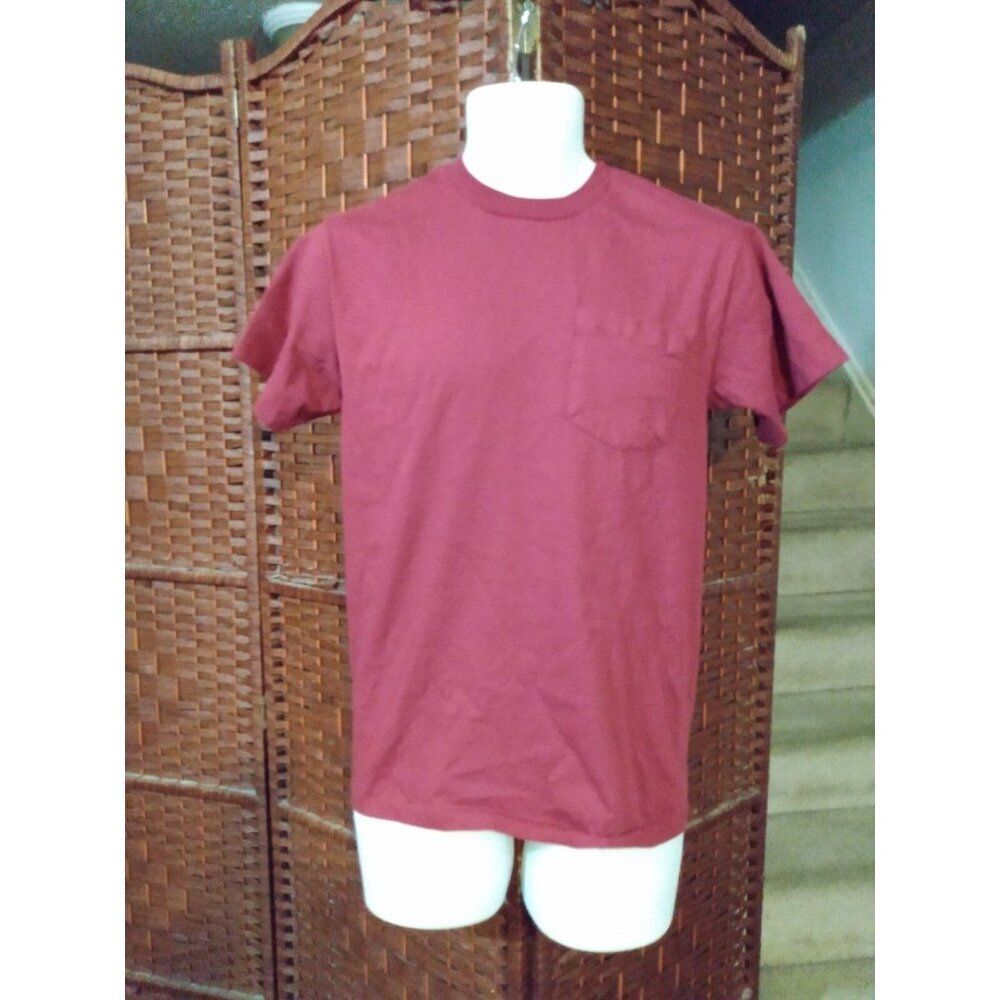 Vintage Hanes Pocket T Shirt Medium Single Stitch Maroon